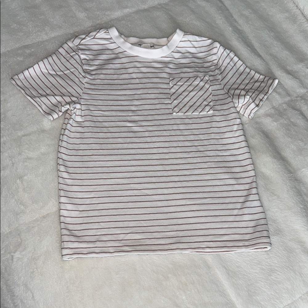 White and Brown Short Sleeve Tee with Classic Crew Neck
